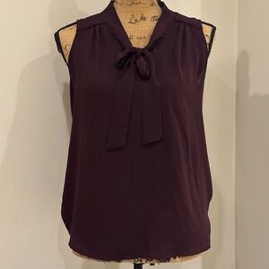 New York & Company Purple Sleeveless Blouse with Tie Front